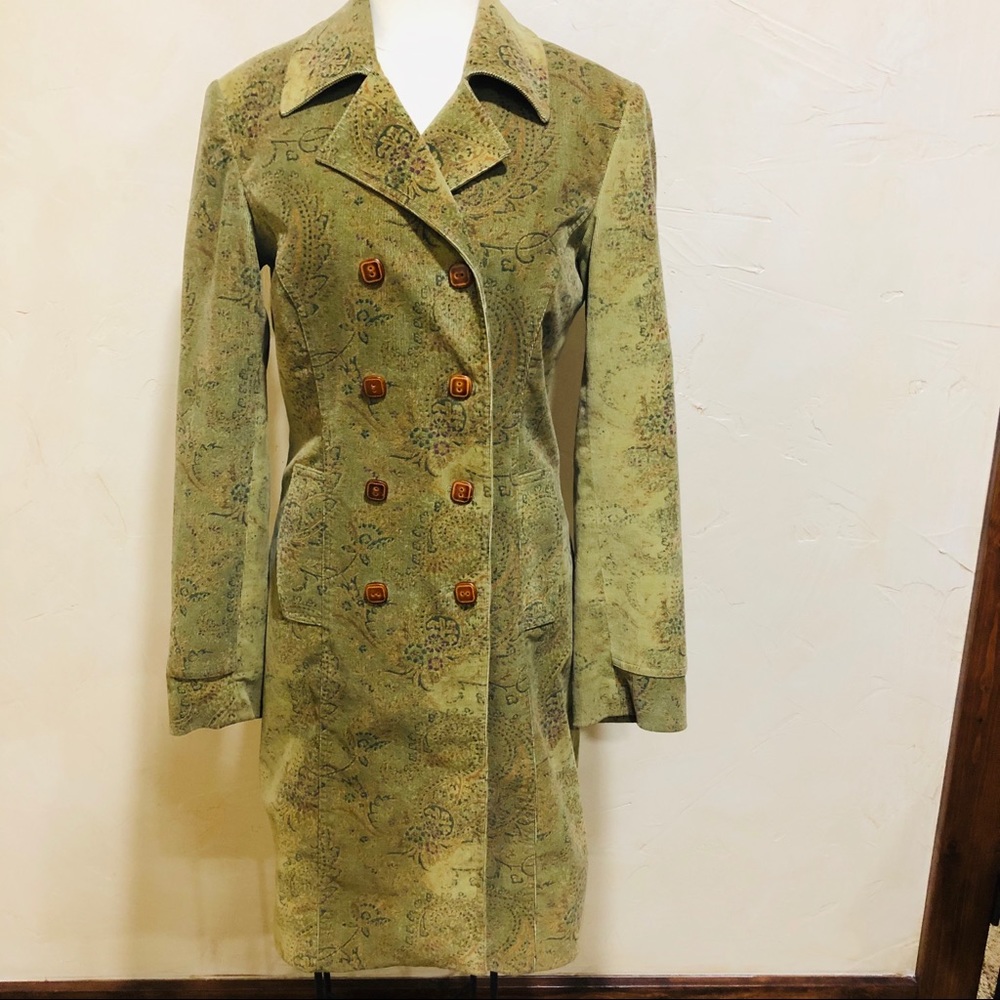 Express Green Floral Lined Trench Coat Buttoned